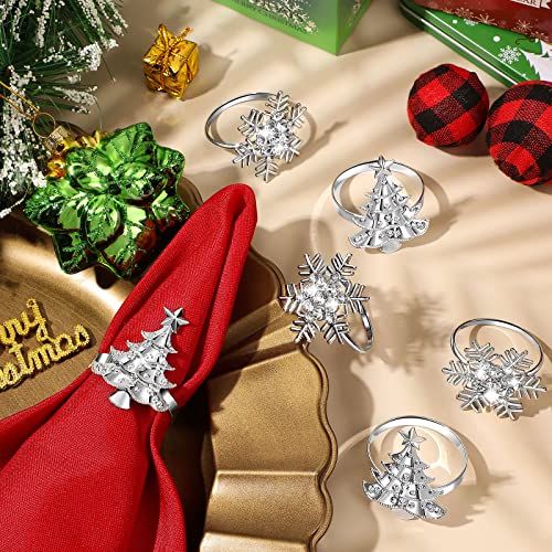 Christmas Napkin Rings Set Snowflake and Tree Metal Holiday Decor - 24 pcs