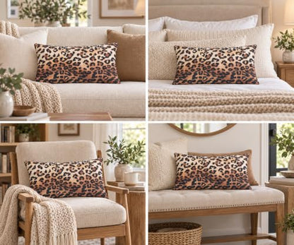 Leopard Print Lumbar Throw Pillow 12x20 with Insert - Modern Decor