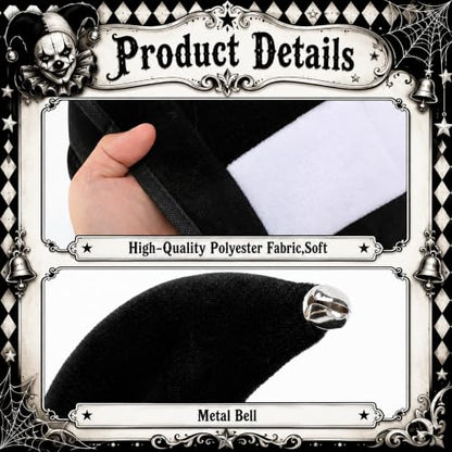 Black & White Jester Hat Costume - Circus Clown Cap for Halloween Carnival - 1pc Jester Variation
