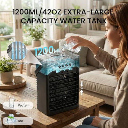 Portable Air Conditioner with 3 Speeds, Mist, 1200ML Tank, Quiet Personal Cooler