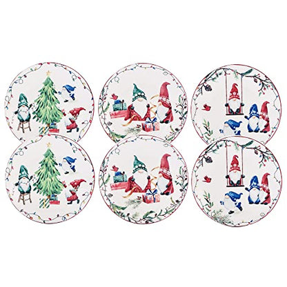Christmas Gnomes Appetizer Plates Set of 6 - 6 Inch Ceramic Holiday Tableware