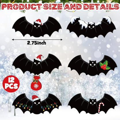 Bat Christmas Ornaments Set - Gothic Holiday Tree Decorations, 12 Pieces