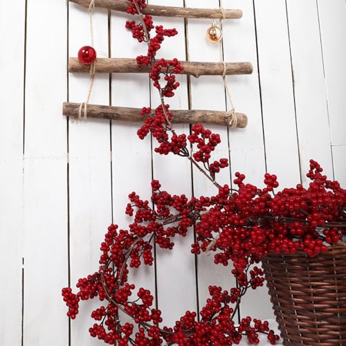 Large Red Berry Garland - 2 Pack, 56 Inch Artificial Christmas Decor for Fireplace & Mantel