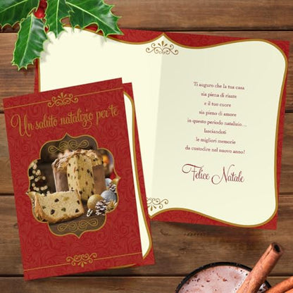 Italian Christmas Greeting Cards - Panettone Design, Foil Embossing, 6 Pack