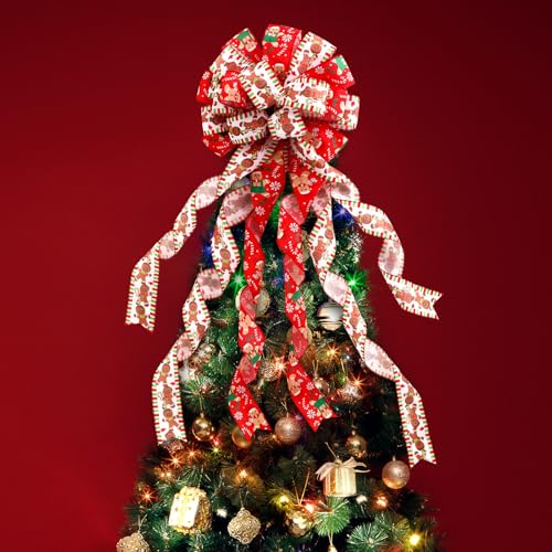 Gingerbread Christmas Tree Topper Bow - 45x12 Inches, Holiday Decor