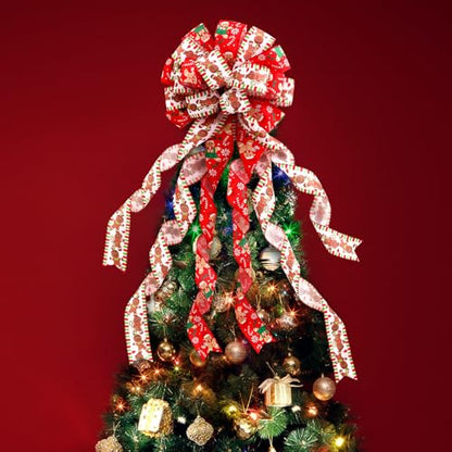 Gingerbread Christmas Tree Topper Bow - 45x12 Inches, Holiday Decor