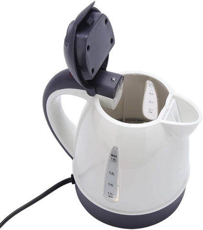 Portable Electric Travel Kettle, 12V Car Water Heater, 1000ml Capacity, White and Gray