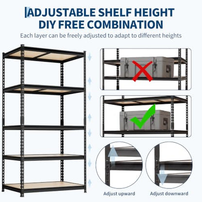 Heavy Duty 5-Tier Metal Storage Shelving Unit - Garage, Warehouse, Pantry