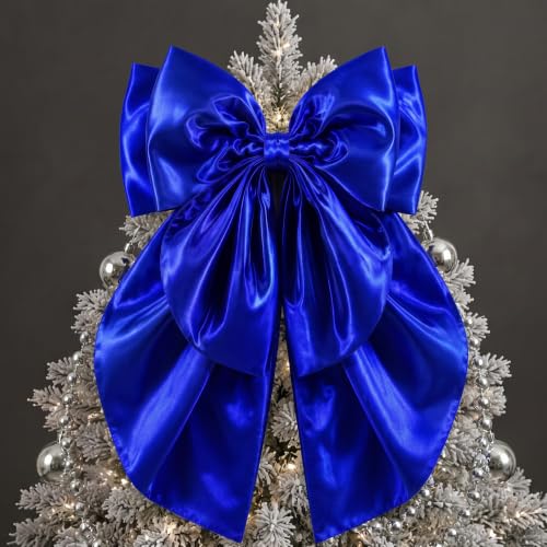 Royal Blue Large Christmas Bow Tree Topper 20 x 32 Inches Satin Decoration
