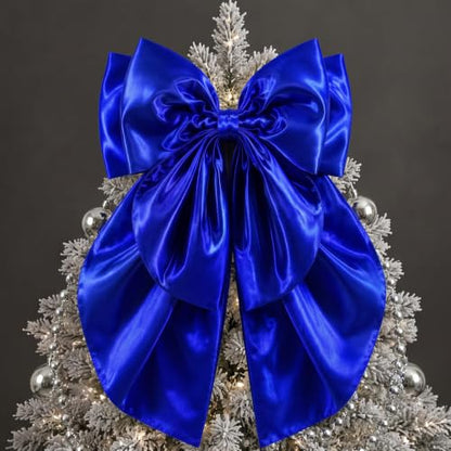 Royal Blue Large Christmas Bow Tree Topper 20 x 32 Inches Satin Decoration