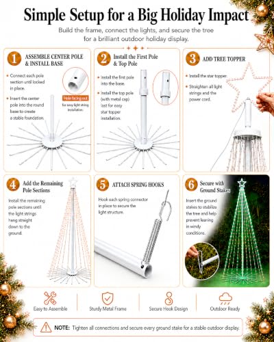 10FT RGB Outdoor Christmas Tree Lights - Cone Tree for Yard with App Control