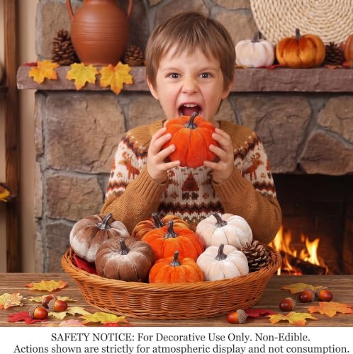 27-Piece Fall Decor Set with Velvet Pumpkins, Maple Leaves & Acorns