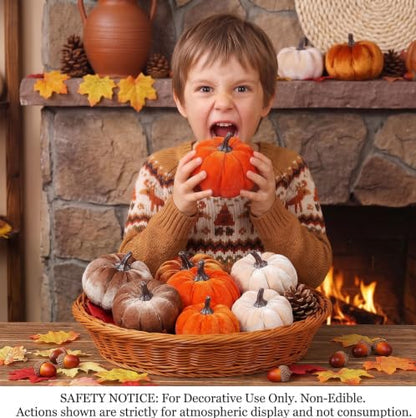 27-Piece Fall Decor Set with Velvet Pumpkins, Maple Leaves & Acorns