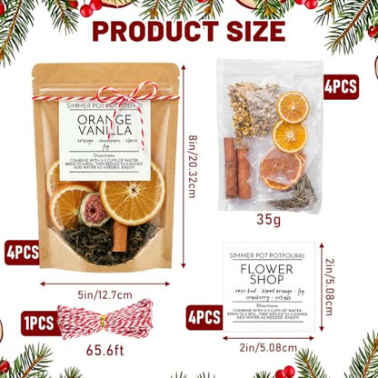 Christmas Scented Botanical Potpourri Kit - 4 Sets for Stovetop Simmering