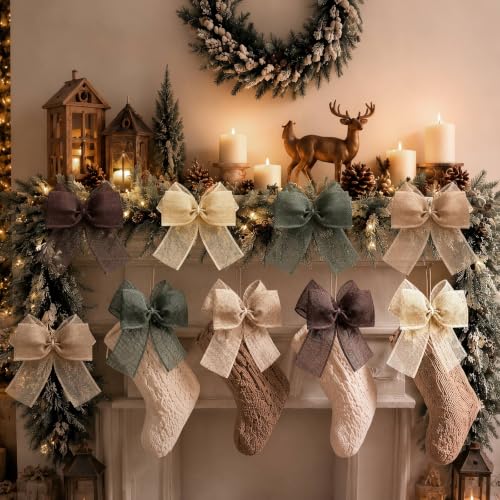 Neutral Burlap Bow Set - 20 Rustic Christmas Decorations 5.9 x 5.9 Inches (Variation of THIS listing)