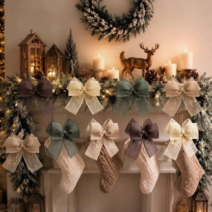 Neutral Burlap Bow Set - 20 Rustic Christmas Decorations 5.9 x 5.9 Inches (Variation of THIS listing)