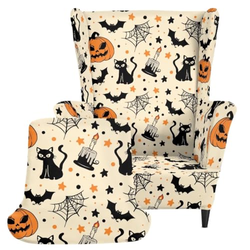Halloween Wing Back Chair Covers with Arms - Armchair Slipcover
