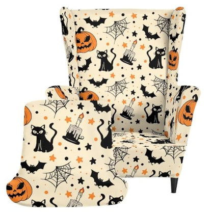 Halloween Wing Back Chair Covers with Arms - Armchair Slipcover