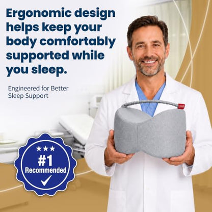 Grey Knee Pillow for Side Sleepers with Strap, Memory Foam Support Cushion for Sciatica Back Hip
