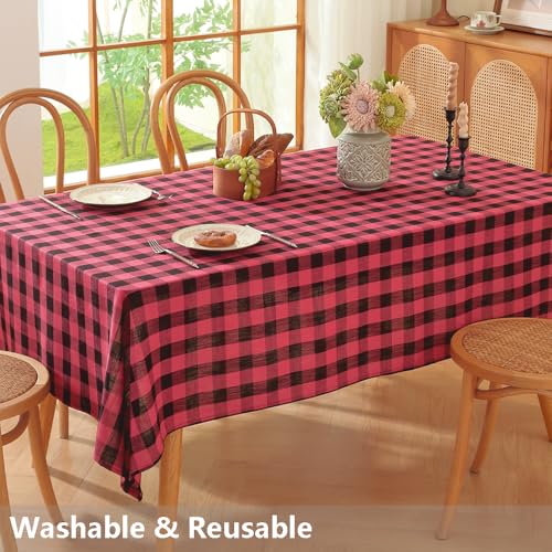 Christmas Tablecloth - Red & Black Checkered Cotton Square, 60x60 Inches
