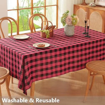 Christmas Tablecloth - Red & Black Checkered Cotton Square, 60x60 Inches