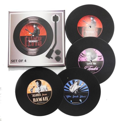 Elvis Presley Vinyl Record Coasters Set of 4 - Memories Edition - Non-Slip Collectible Gift