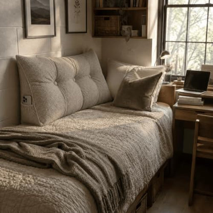 Twin Size Taupe Headboard Wedge Pillow for Reading & Lounge - Supportive & Elegant
