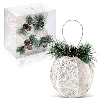 White Pinecone Christmas Ornaments Set - 4 Pack Rattan Thread Holiday Decor