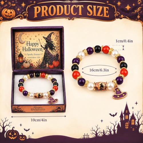 Halloween Witch Pumpkin Bracelet for Women - Adjustable Fall Jewelry