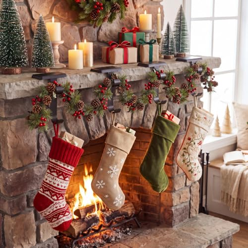 Black Fireplace Stocking Holder Set - Adjustable Metal Garland Hangers