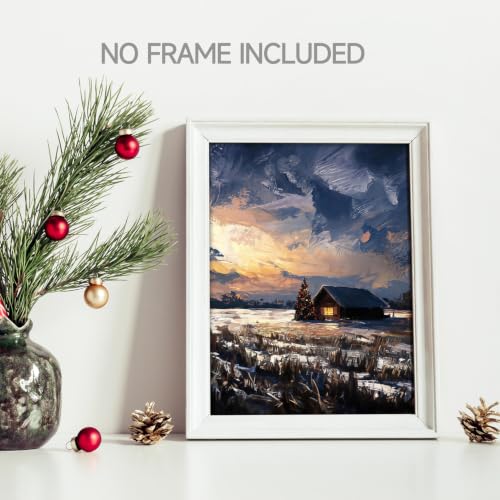 Christmas Winter Cabin Wall Art Vintage Snow Scene 8x10 Unframed Print