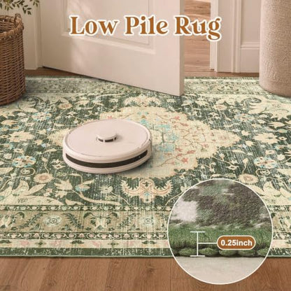 5x8 Ft Floral Washable Area Rug with Non-Slip Backing for Living Room