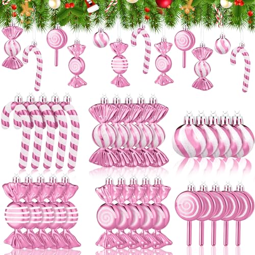 Liliful Pink White Candy Cane Ornaments Set - 30 Pcs Christmas Plastic Decorations (Variation: Pink White)
