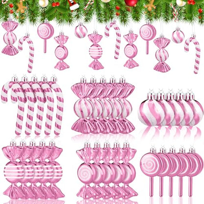 Liliful Pink White Candy Cane Ornaments Set - 30 Pcs Christmas Plastic Decorations (Variation: Pink White)