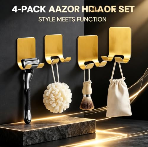 Gold Adhesive Hooks No Drill Wall Hanger for Bathroom Kitchen Shower - Variation 4