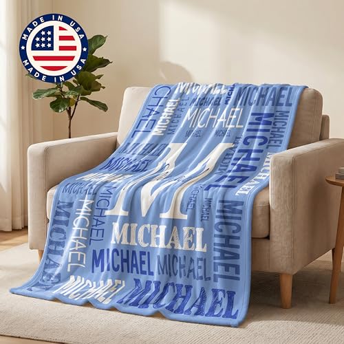 Light Blue Personalized Blanket with Name - Custom Flannel Kids & Adults Gift