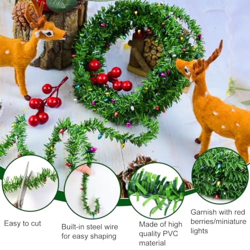 50Ft Christmas Artificial Pine Garland with Fake String Lights - With Fake String Light / 50Ft 0.59in