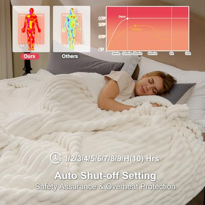Electric Heated Blanket Throw 50x60 Inches Beige – ETL & FCC Certified