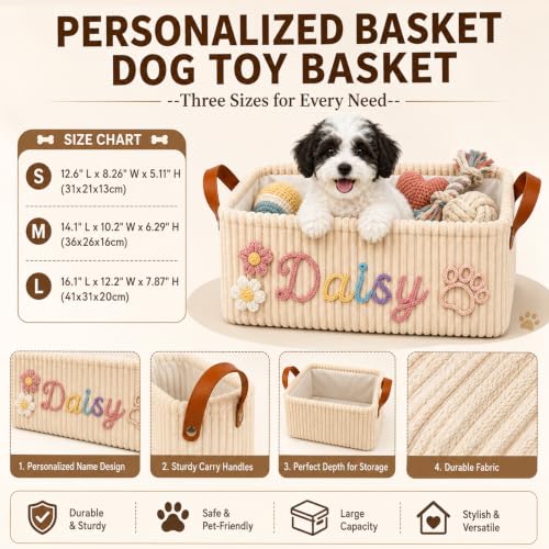 Dog Toy Basket with Name B-Storage Basket Personalized Pet Organizer with Handles