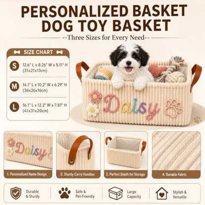 Dog Toy Basket with Name B-Storage Basket Personalized Pet Organizer with Handles