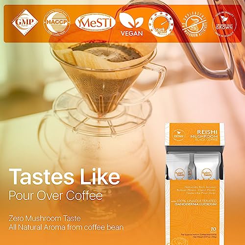 fusion foods Reishi Mushroom Black Coffee by fushion foods|Stay Focus Longer, Zero Jitters & Immune Support with All Natural Unadulterated Reishi Mushroom Ganoderma | Robust Aroma & Taste - 10 counts