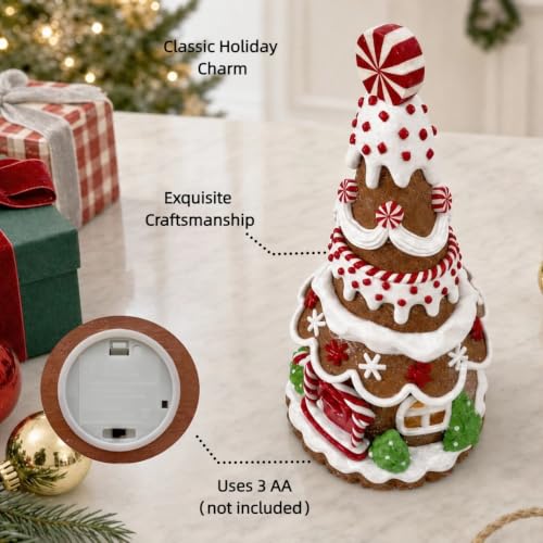 Lighted Gingerbread House Tree - 9 Inch Clay Dough Holiday Decor