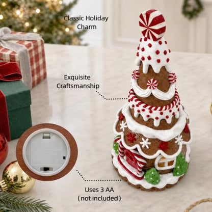 Lighted Gingerbread House Tree - 9 Inch Clay Dough Holiday Decor