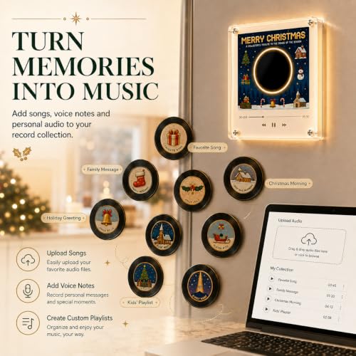 Christmas Fridge Magnet Music Player Set with 9 Vinyl Discs & USB-C - 1 Set