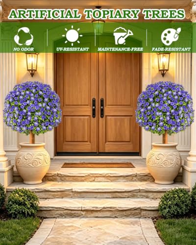 White Artificial Topiary Boxwood Ball Trees 24in, 2 Pack - No Maintenance