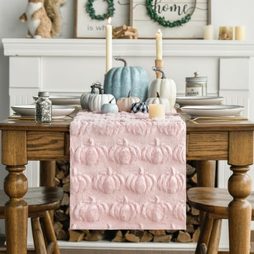 Pink Faux Fur Pumpkin Table Runner 13x90 Inch Fall Decor