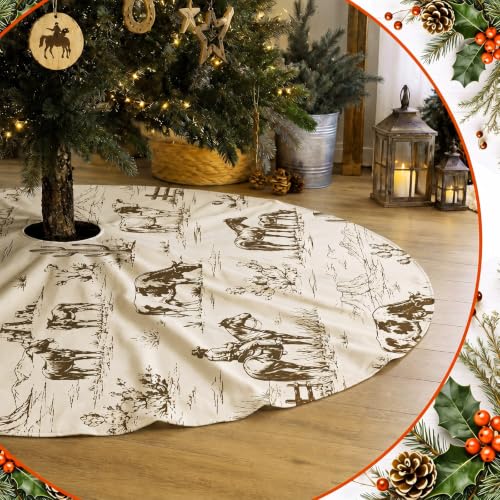 Western Christmas Tree Skirt 36 Inch - Rustic Cowboy Holiday Decor