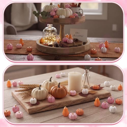 Mini Pink Resin Pumpkin Set for Crafts & Thanksgiving Decorations - 100 Pcs