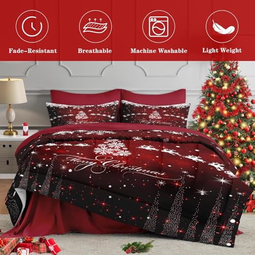 Queen Christmas Snowflake Comforter Set with Sheets - 7 Pieces Dark Bedding