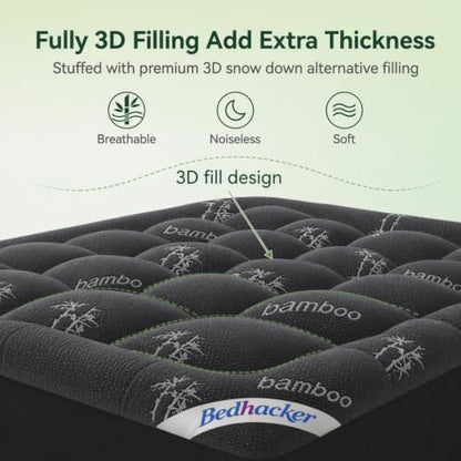 Queen Mattress Topper Viscose Bamboo Pillow Top Pad Dark Gray - Breathable & Soft